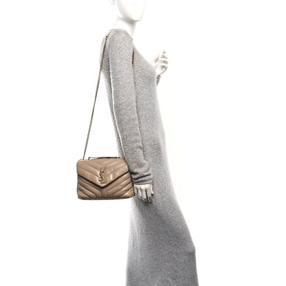 Saint Laurent Calfskin Y Quilted Monogram Small Loulou Chain Satchel Dark Beige 2 of 12