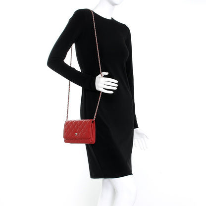 Chanel Caviar Quilted Wallet On Chain WOC Red 2 of 9