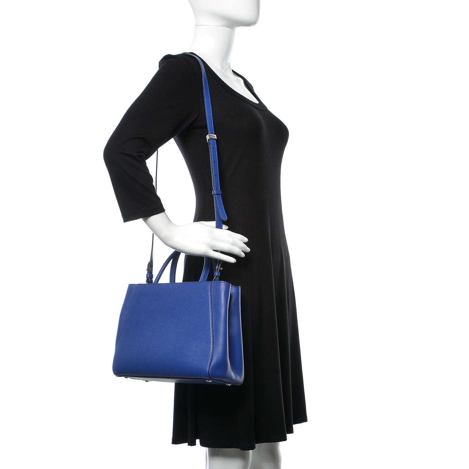 Fendi Vitello Elite Petite 2Jours Tote Blue Neon 3 of 9