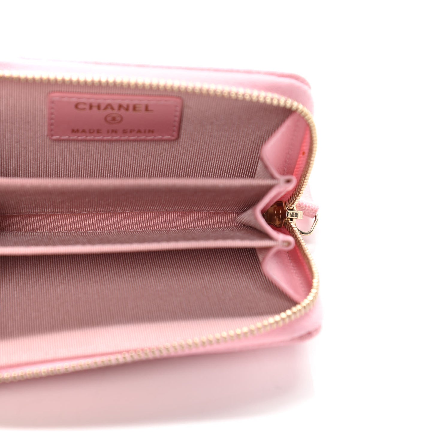 Iridescent Caviar Quilted Zip Coin Purse Pink