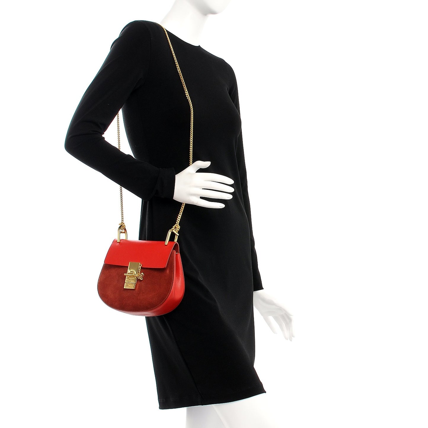 Lambskin Suede Calfskin Mini Drew Shoulder Bag Paprika Red