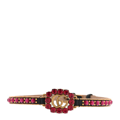 Gucci Calfskin Crystal Embellished Double G Choker Necklace Red 1 of 8