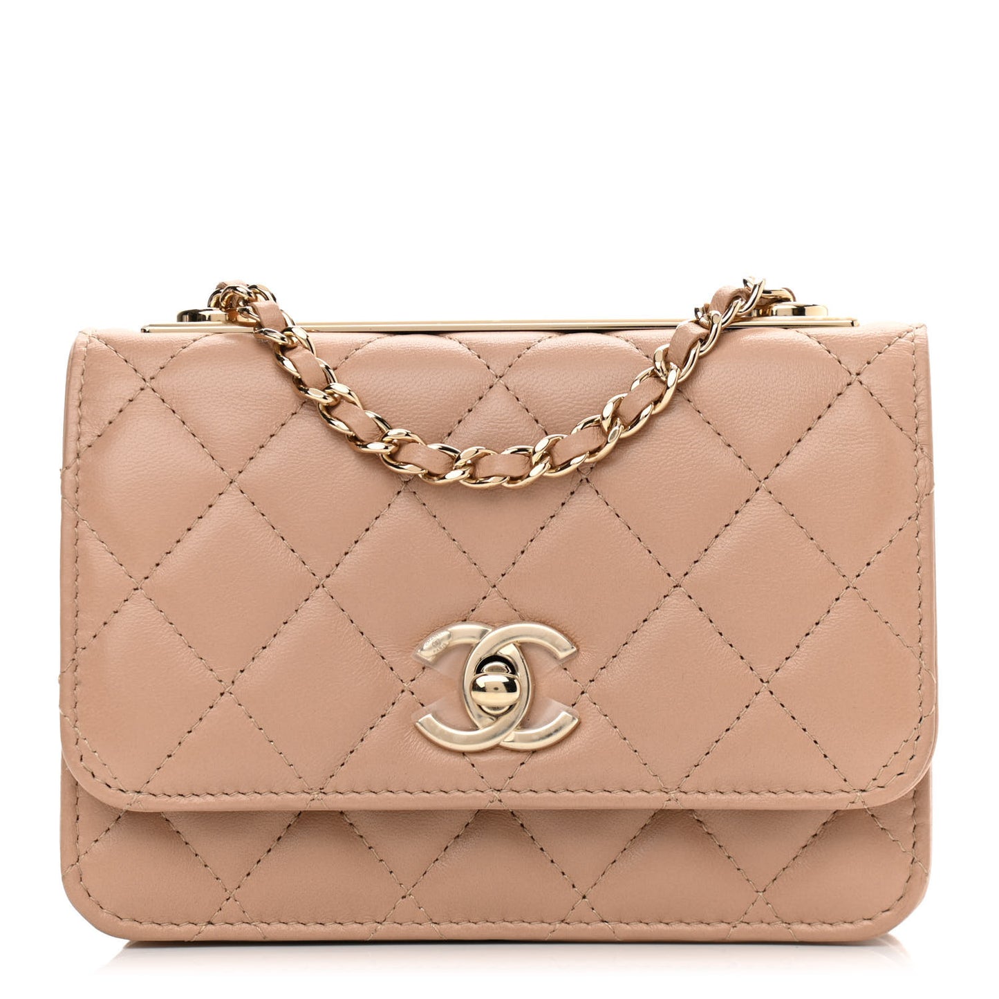 Lambskin Quilted Mini Trendy CC Wallet On Chain WOC Beige