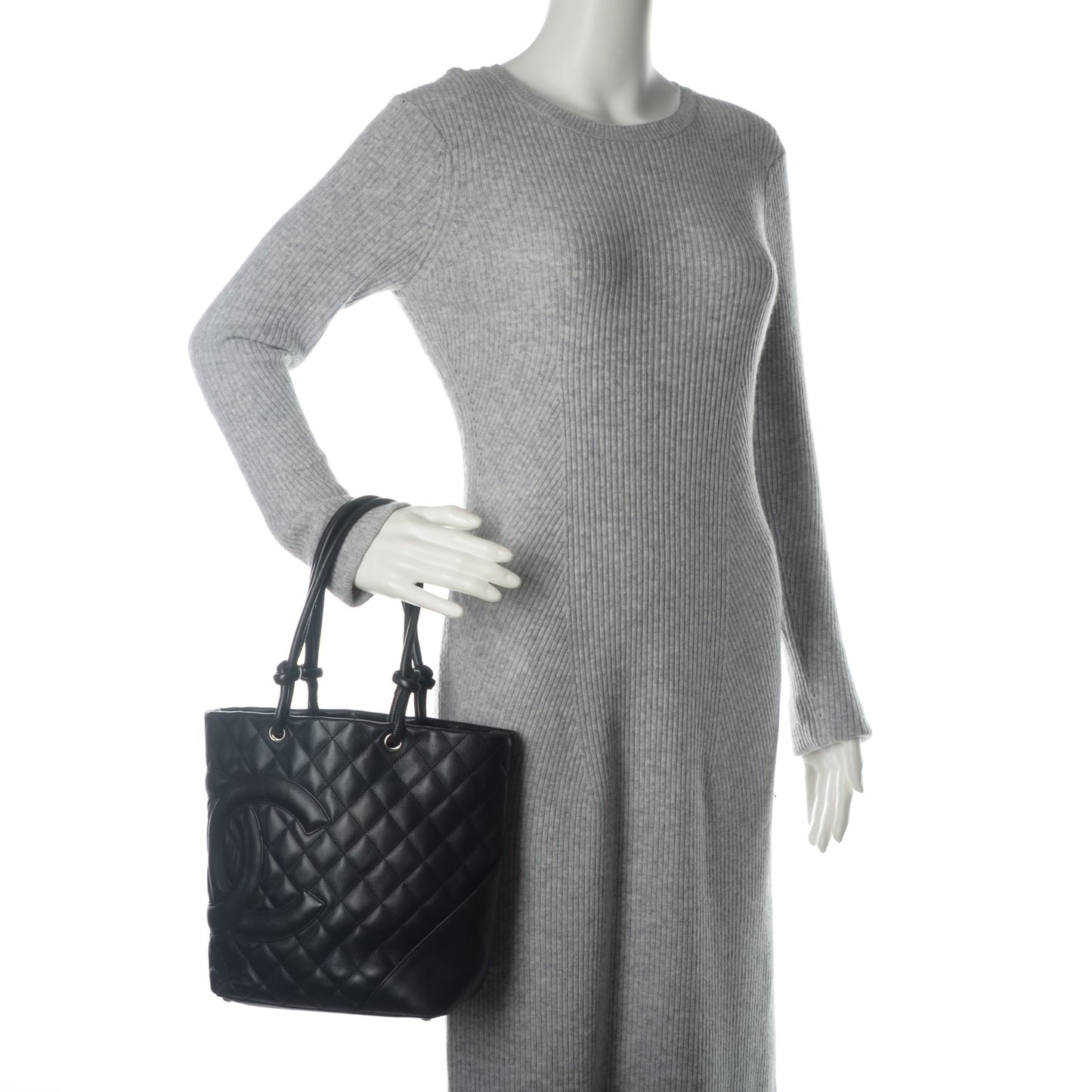 Calfskin Quilted Medium Cambon Tote Black
