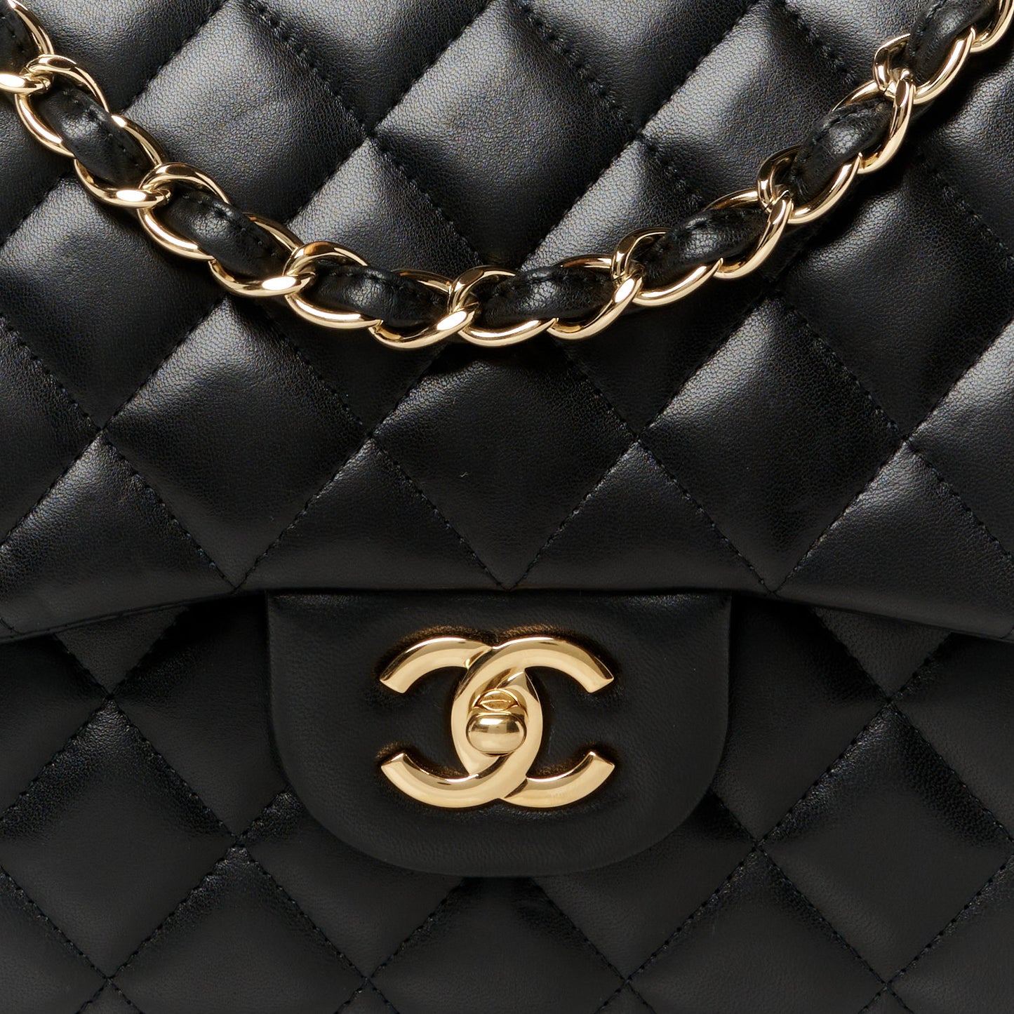 Lambskin Quilted Jumbo Double Flap Black