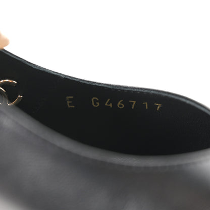 Chanel Shiny Lambskin Patent Calfskin Cap Toe Ankle Pearl Chain Pumps 39.5 Black 17 of 20