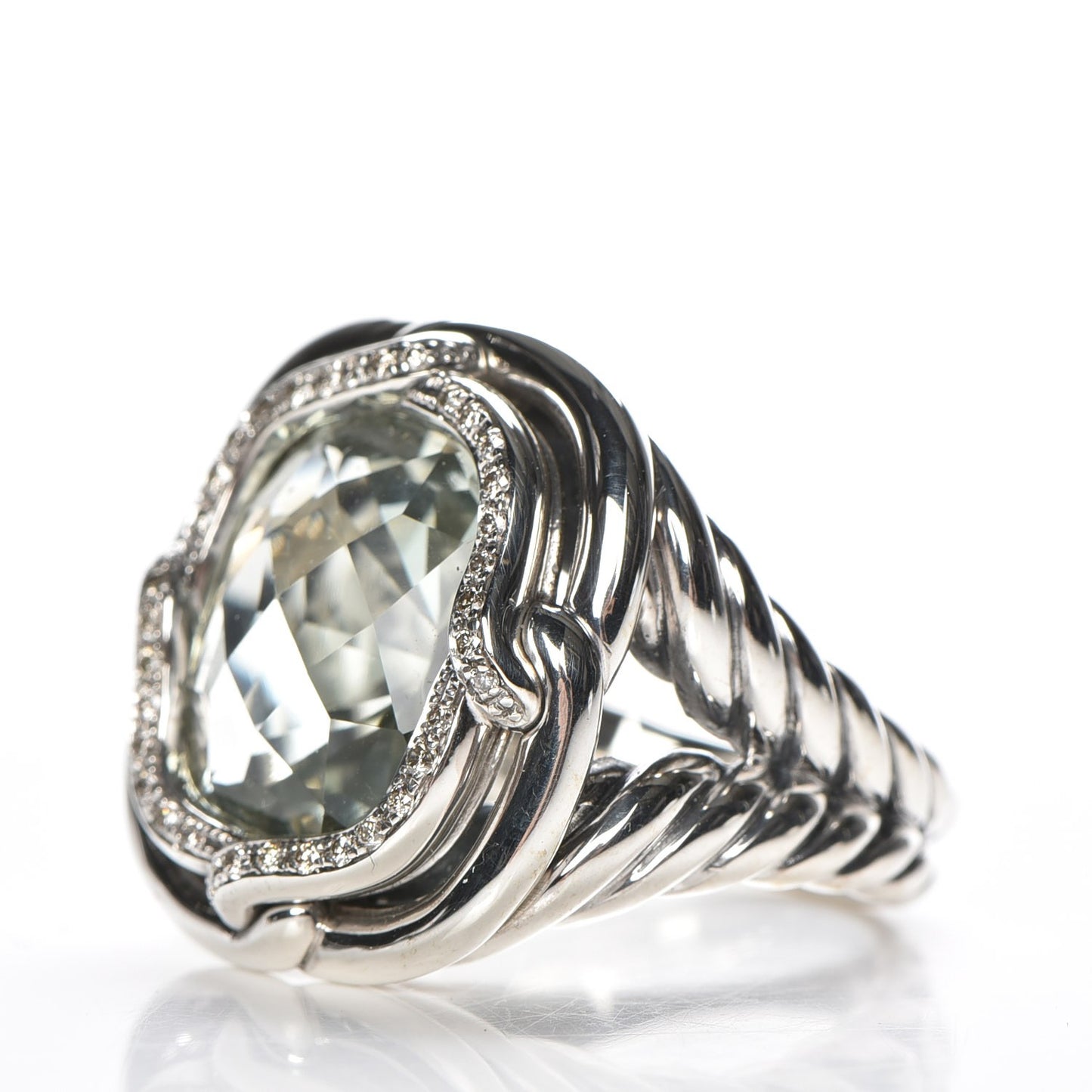 Sterling Silver Diamond Prasiolite 14mm Labyrinth Ring 54 7