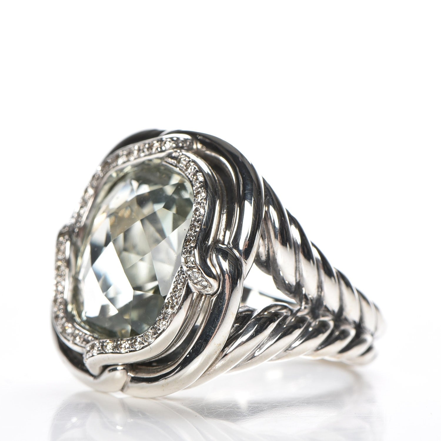 David Yurman Sterling Silver Diamond Prasiolite 14mm Labyrinth Ring 54 7 3 of 6