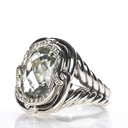 David Yurman Sterling Silver Diamond Prasiolite 14mm Labyrinth Ring 54 7 3 of 6