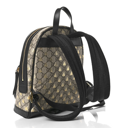 Gucci GG Supreme Monogram Bees Print Small Day Backpack Beige Oro Black 3 of 9