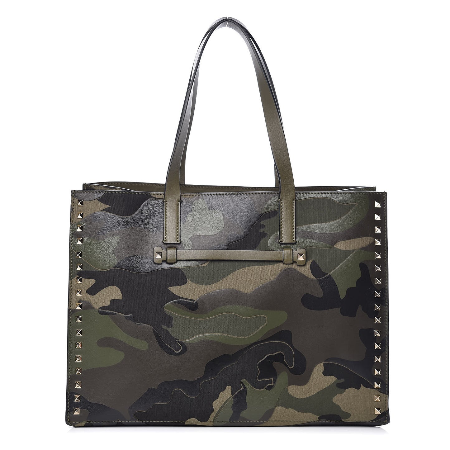 Nappa Canvas Camo Medium Rockstud Soft Tote Green