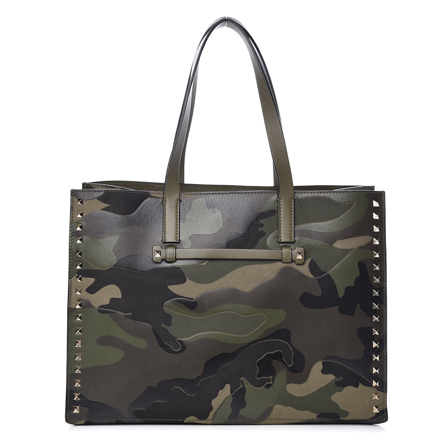 Valentino Garavani Nappa Canvas Camo Medium Rockstud Soft Tote Green 1 of 14