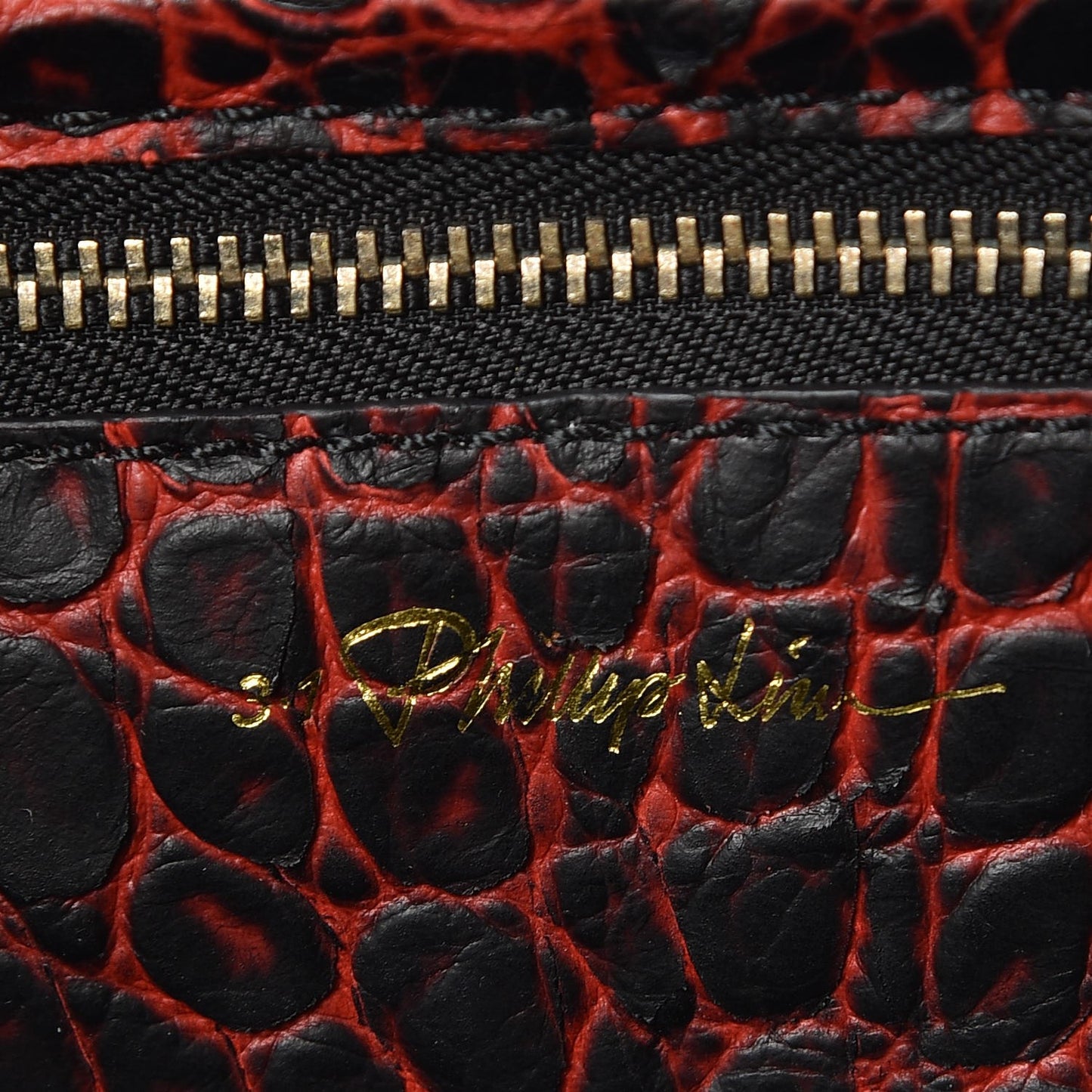 3.1 Calf Hair Calfskin Crocodile Embossed Medium Pashli Satchel Antique Red Black