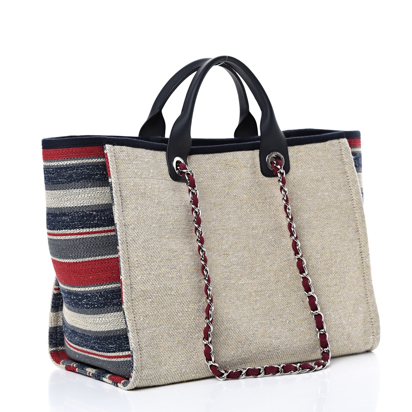 Striped Canvas Medium Deauville Tote Beige