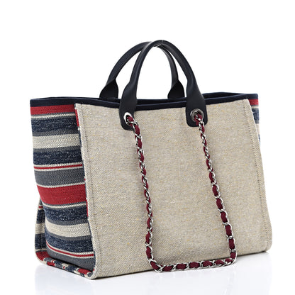 Chanel Striped Canvas Medium Deauville Tote Beige 2 of 10