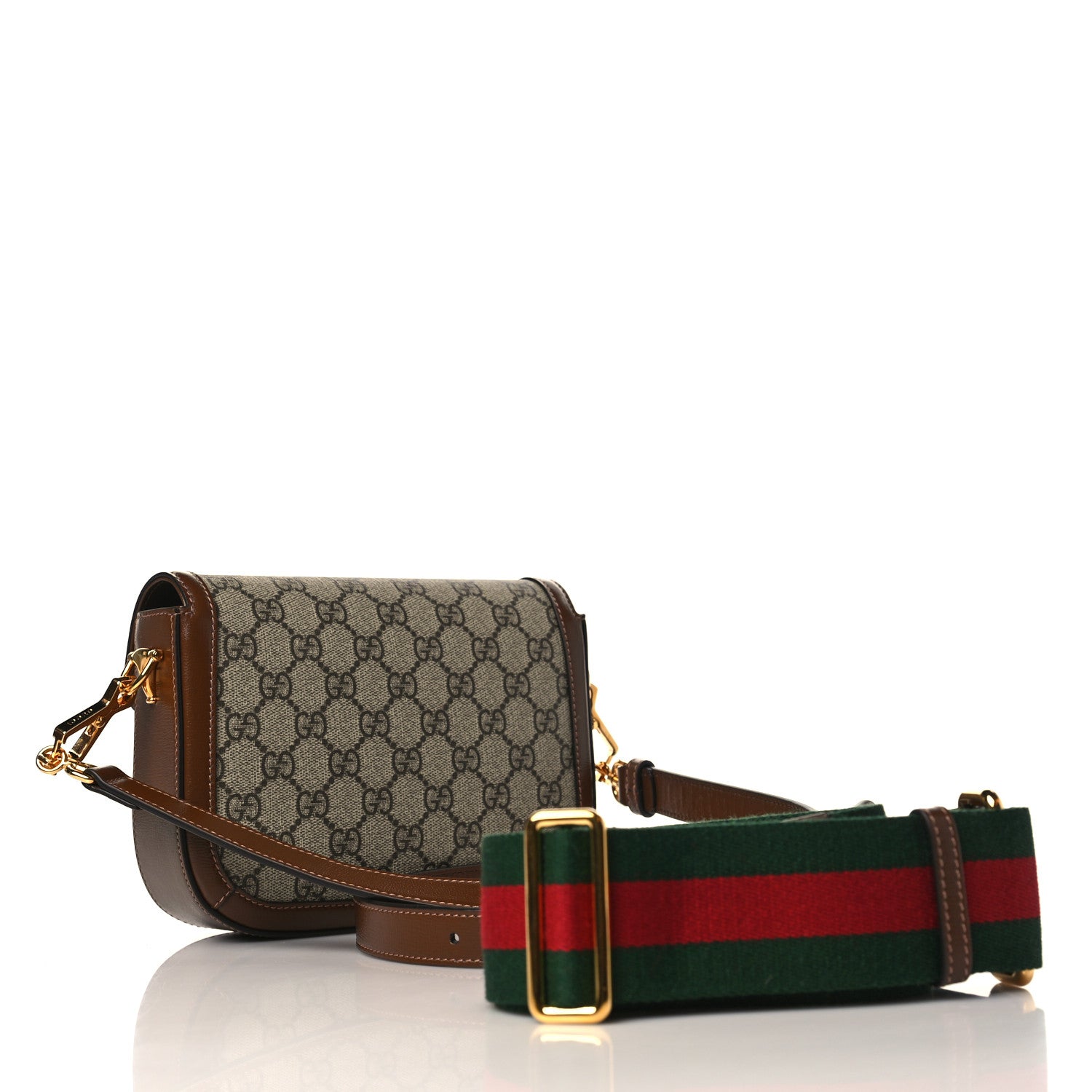 Gucci GG Supreme Monogram Web Mini Horsebit 1955 Shoulder Bag Beige Brown Sugar 3 of 10
