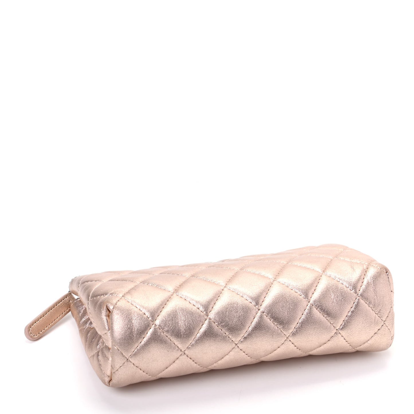 Metallic Lambskin Quilted Cosmetic Pouch Light Gold
