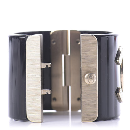 Chanel Resin CC Cuff Bracelet Black Gold 4 of 6