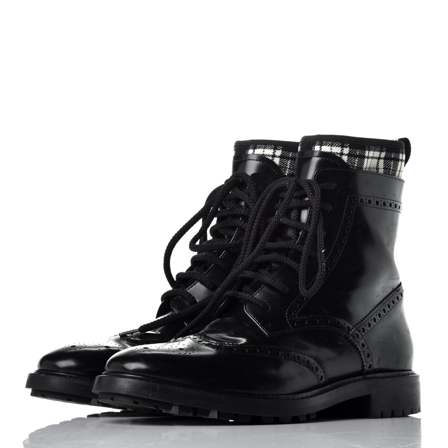 Calfskin Tartan D-Order Low Boot 39 Black White