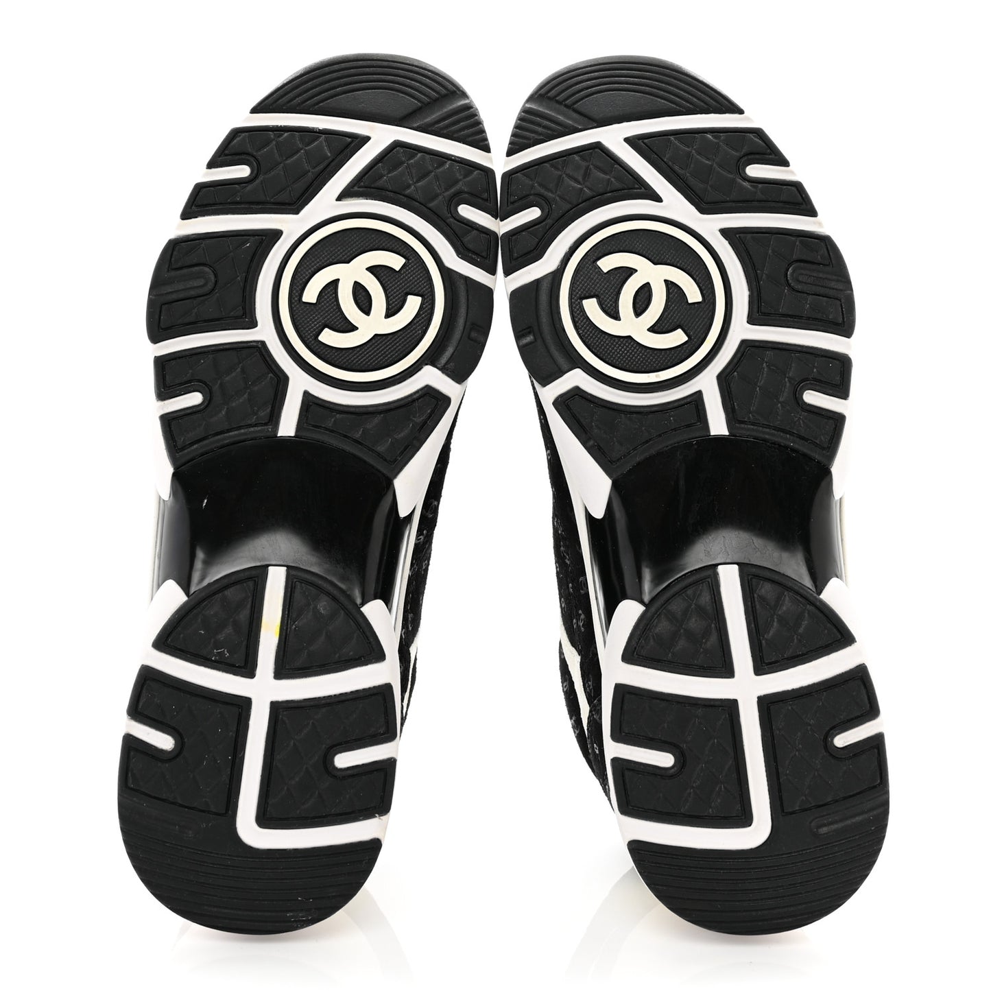 Nylon Suede Calfskin Printed CC Sneakers 38.5 White Black