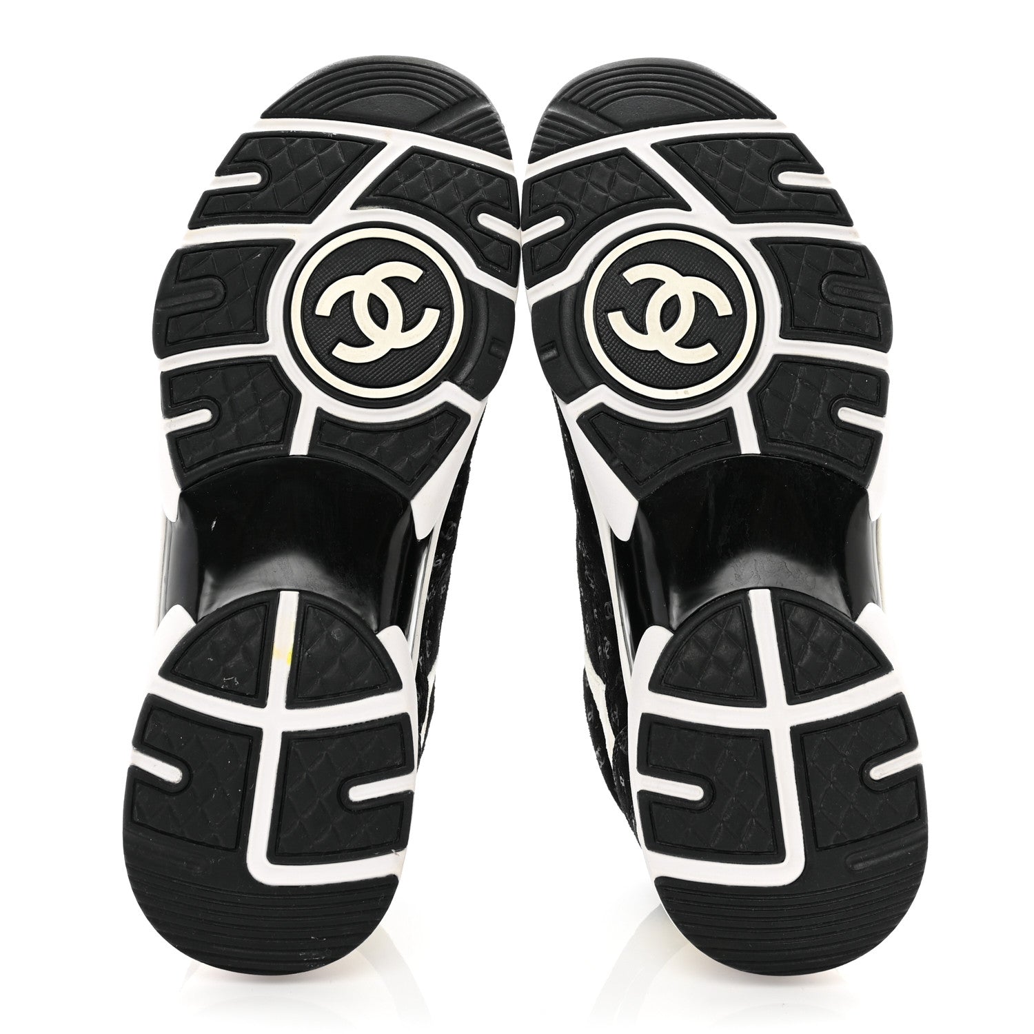 Chanel Nylon Suede Calfskin Printed CC Sneakers 38.5 White Black 5 of 9