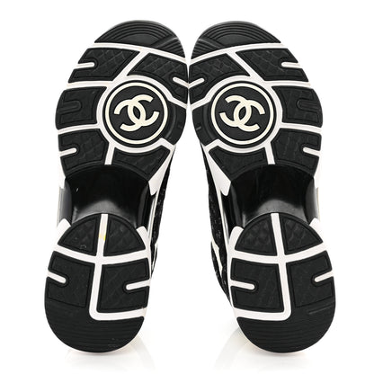 Chanel Nylon Suede Calfskin Printed CC Sneakers 38.5 White Black 5 of 9