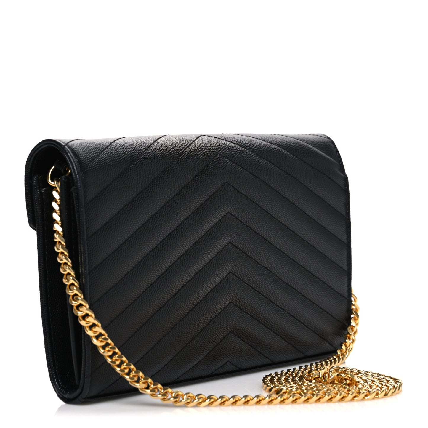 Grain De Poudre Matelasse Chevron Monogram Chain Wallet Black