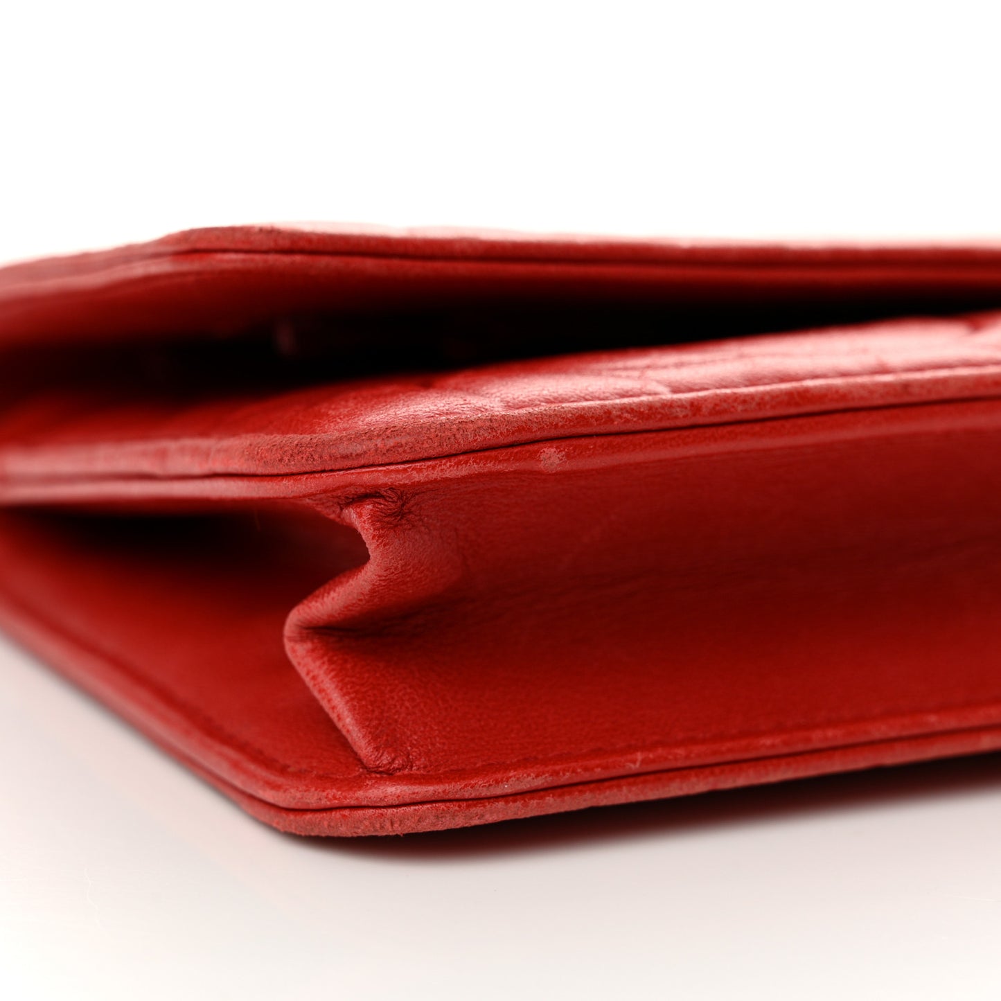 Lambskin Camellia Embossed Wallet on Chain WOC Red