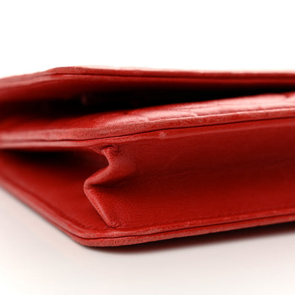 Chanel Lambskin Camellia Embossed Wallet on Chain WOC Red 10 of 20