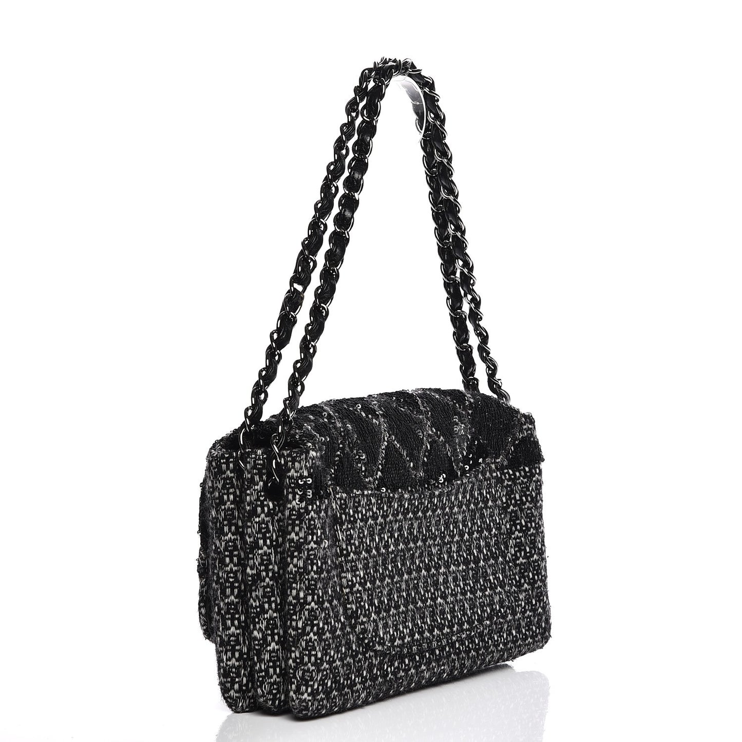 Sequin Tweed Icons Large Accordion 3 Flap Black