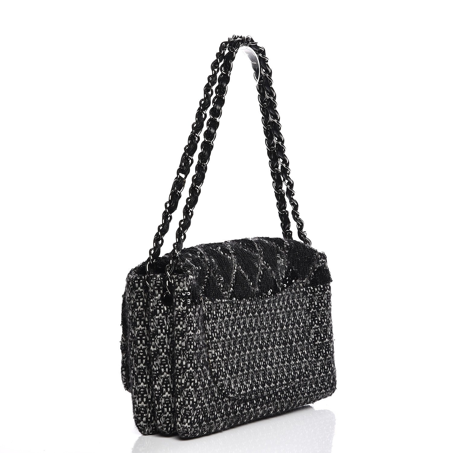 Chanel Sequin Tweed Icons Large Accordion 3 Flap Black 3 of 7