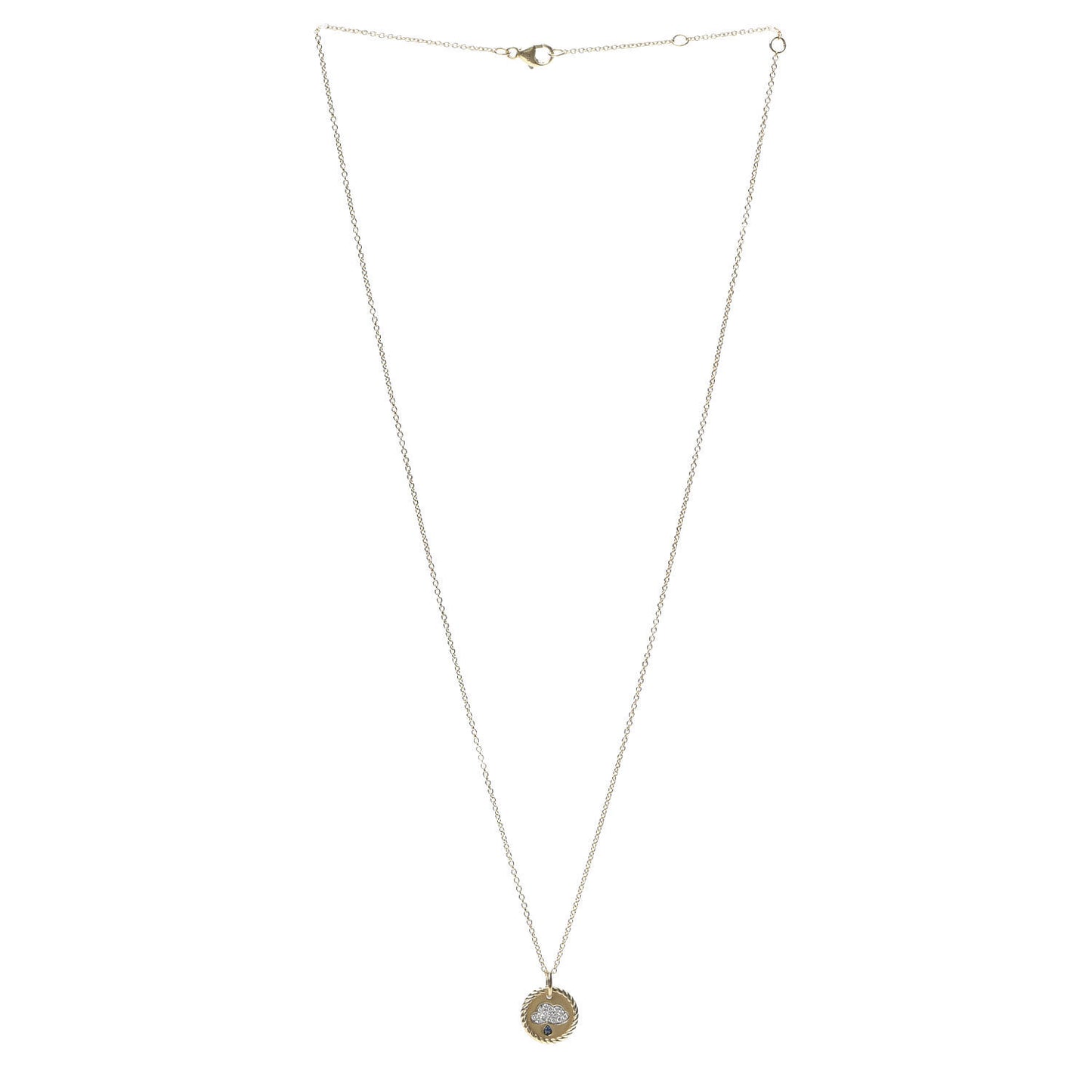 18K Yellow Gold Diamond Sapphire Cable Collectables Cloud Charm Pendant Necklace