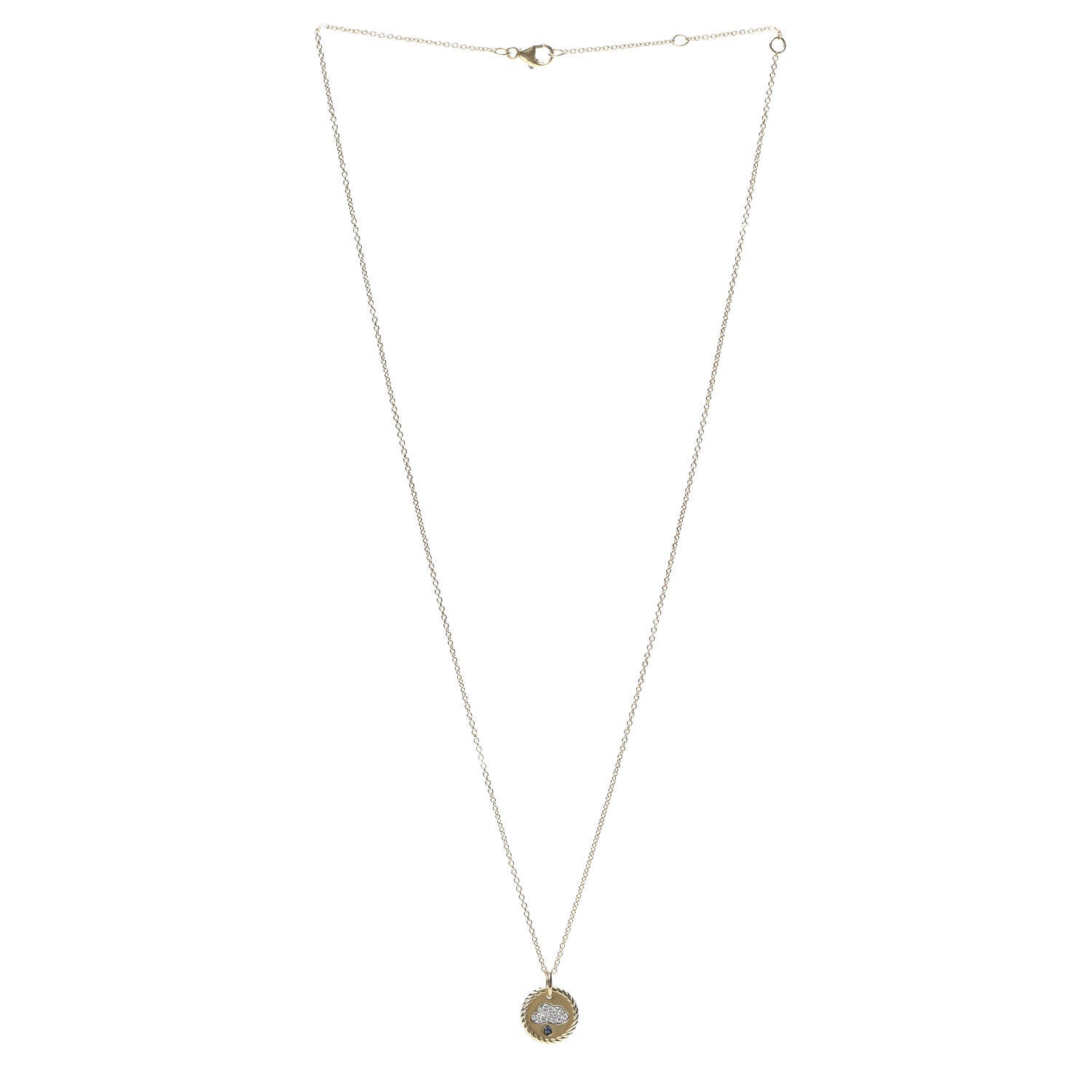 David Yurman 18K Yellow Gold Diamond Sapphire Cable Collectables Cloud Charm Pendant Necklace 3 of 5
