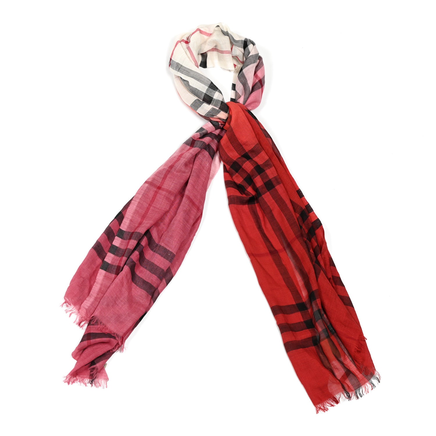 Burberry Wool Silk Gauze Ombre Giant Check Scarf Coral Pink 1 of 3