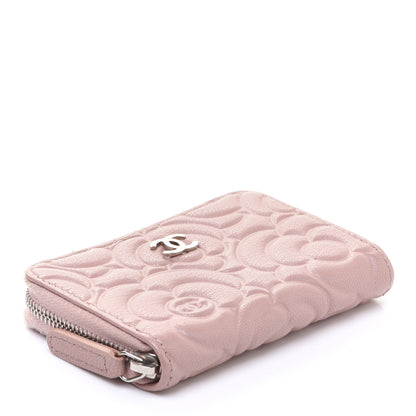Chanel Goatskin Camellia Embossed Zip Coin Purse Light Pink 4 of 7