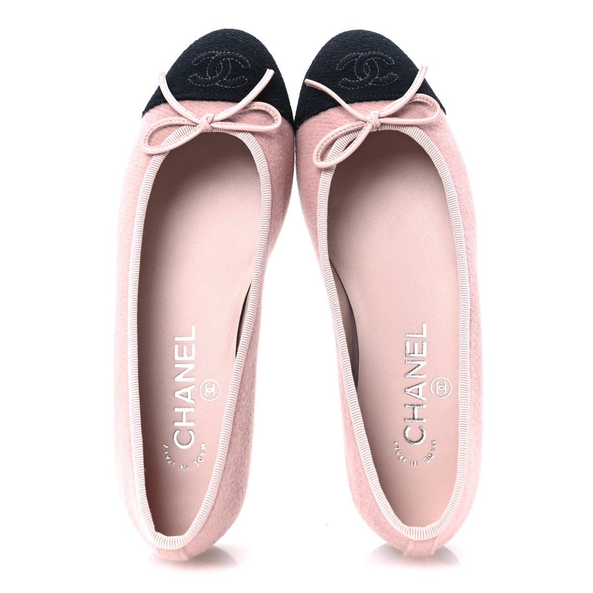 Chanel Fabric Cap Toe CC Ballet Flats 36 Light Pink Black 2 of 10