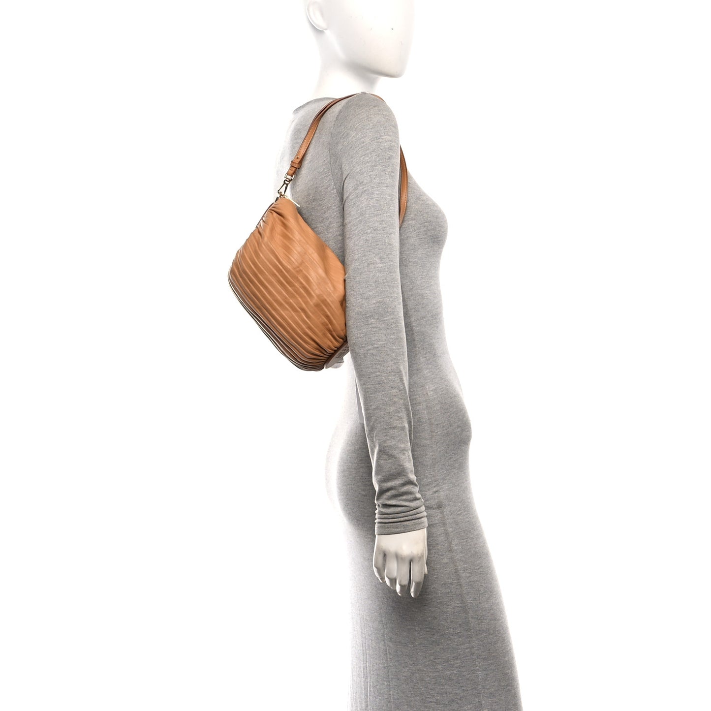 Lambskin Pleated Bracelet Pouch shoulder Bag Warm Desert