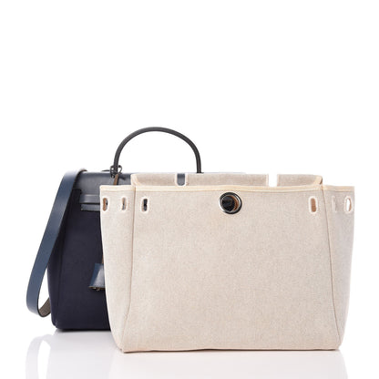 Hermes Toile Vache Calfskin Herbag 30 PM Navy Bleu Natural 19 of 20