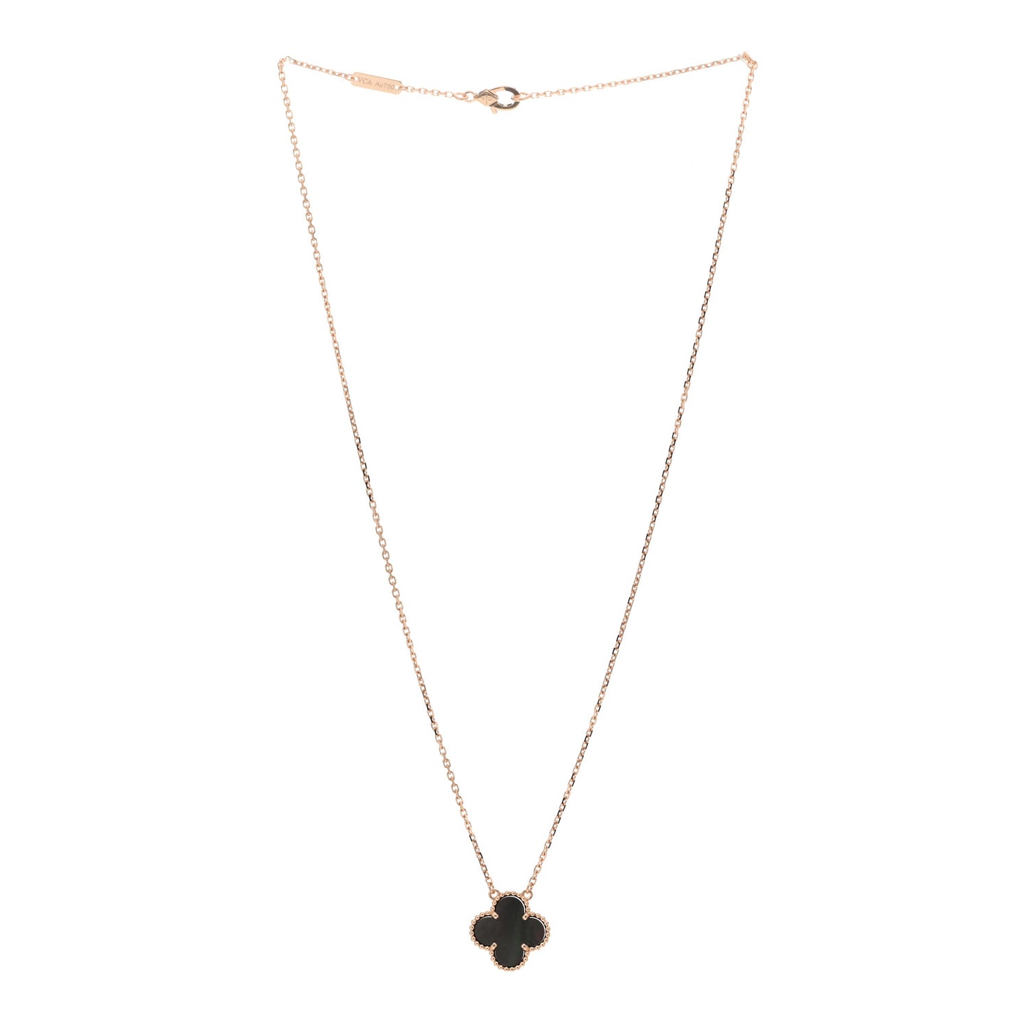 18K Rose Gold Gray Mother of Pearl Vintage Alhambra Pendant Necklace