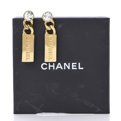 Chanel Crystal Tag Drop Earrings Gold 5 of 5