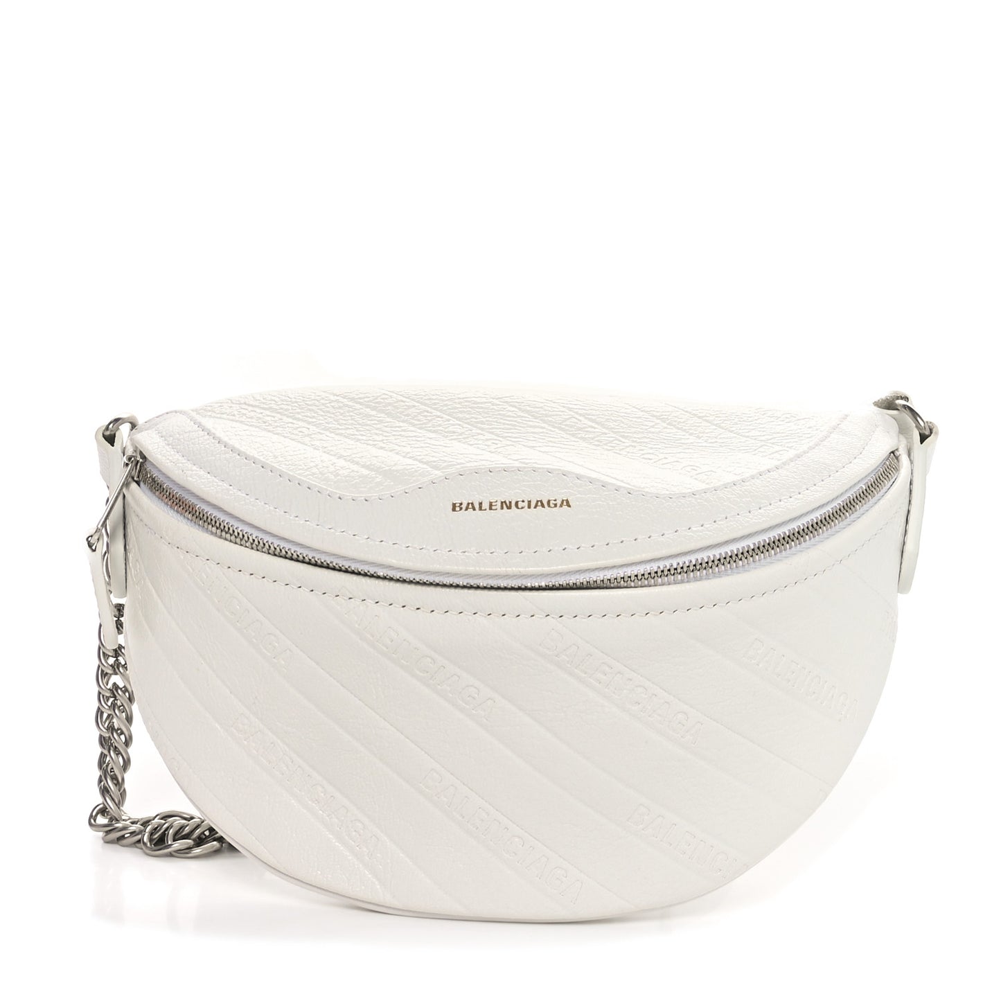 Shiny Goatskin Allover Logo Embossed XXS Souvenir Belt Bag White