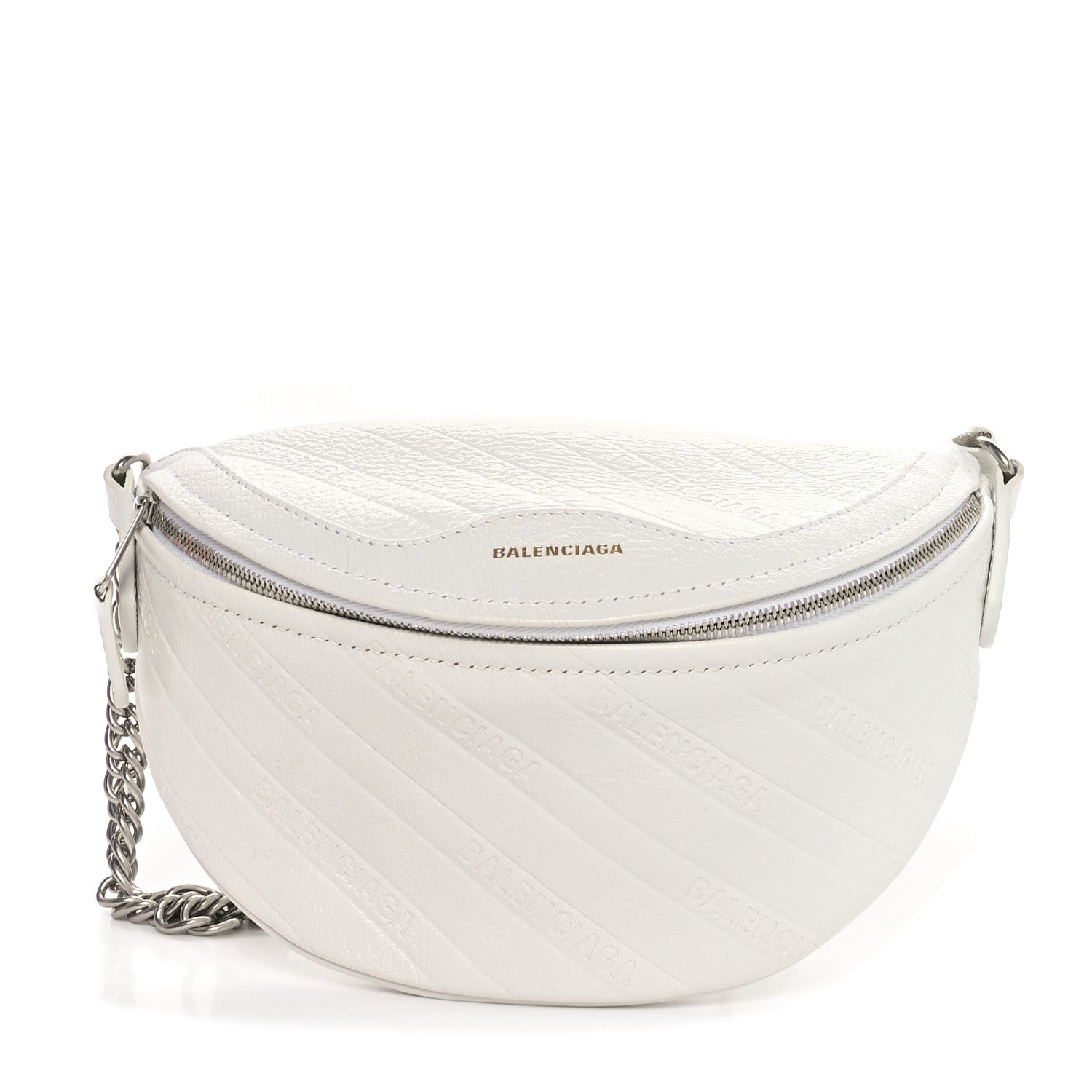 Balenciaga Shiny Goatskin Allover Logo Embossed XXS Souvenir Belt Bag White 1 of 10