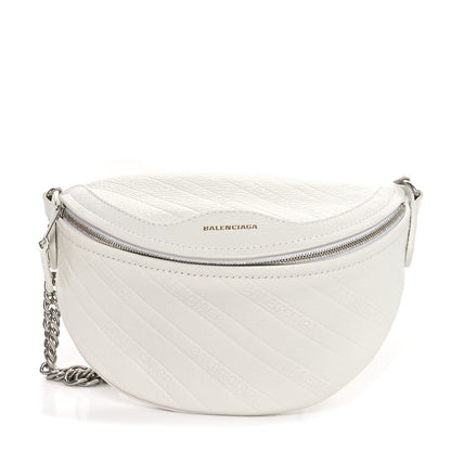 Balenciaga Shiny Goatskin Allover Logo Embossed XXS Souvenir Belt Bag White 1 of 10