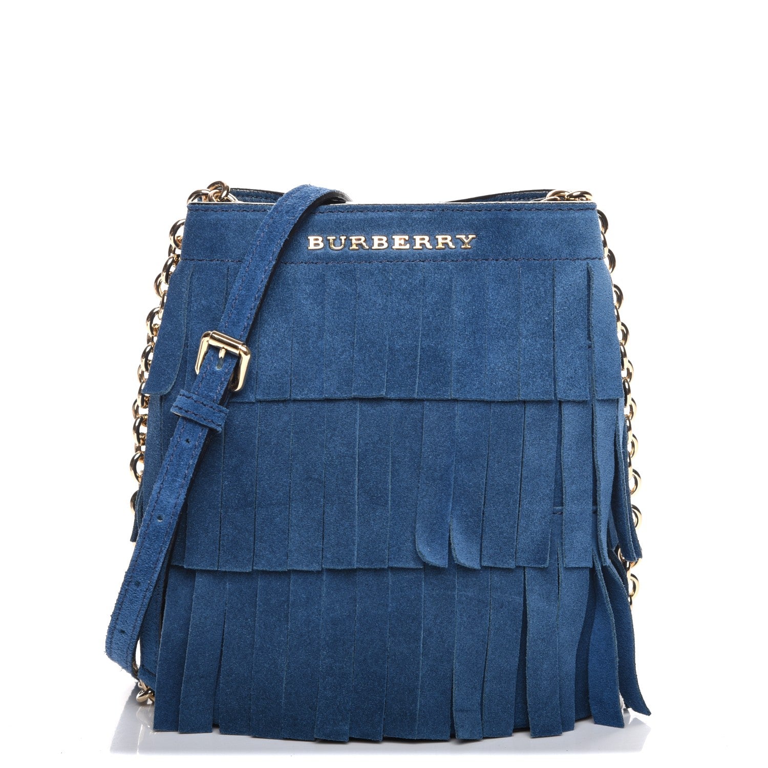 Burberry Suede Fringe Mini Bucket Bag Marine 1 of 8