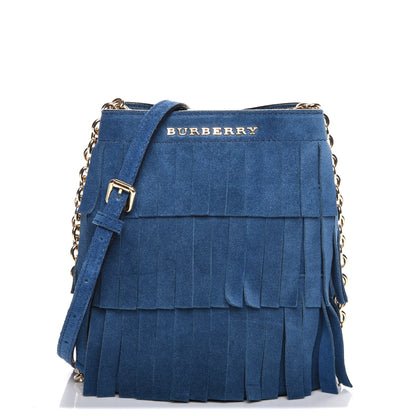 Burberry Suede Fringe Mini Bucket Bag Marine 1 of 8