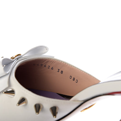 Gucci Patent GG Bow Sadie Spike Mid Heel Mules 38 White 9 of 10