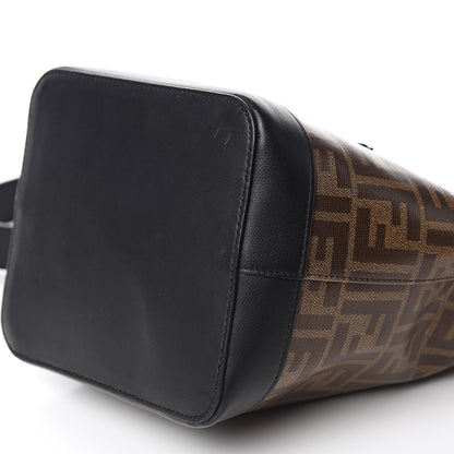 Fendi Glazed Fabric Vitello Grace F is Fendi FF 1974 Stamp Patch Grande Mon Tresor Bucket Bag Mogano Panna Black 9 of 10