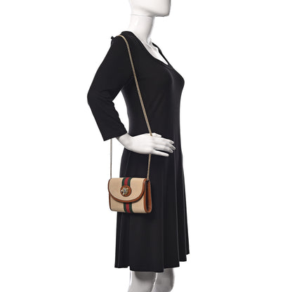 Gucci Vintage Canvas Calfskin Web Mini Rajah Slim Flap Shoulder Bag Sand Light Cuir 2 of 11