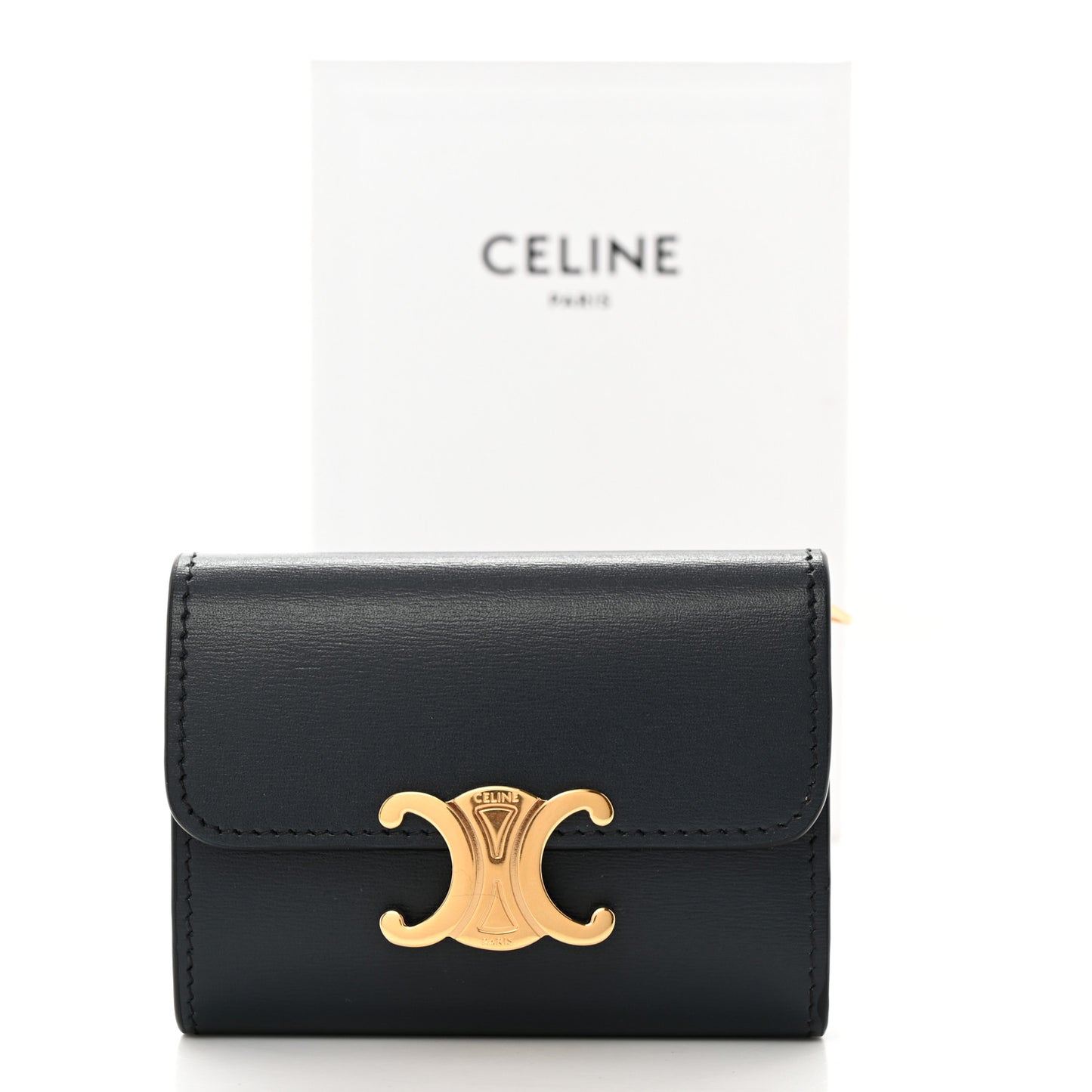 Calfskin Compact Triomphe Wallet With Coin Purse Dark Blue