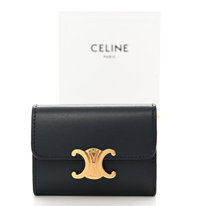 Celine Calfskin Compact Triomphe Wallet With Coin Purse Dark Blue 10 of 10